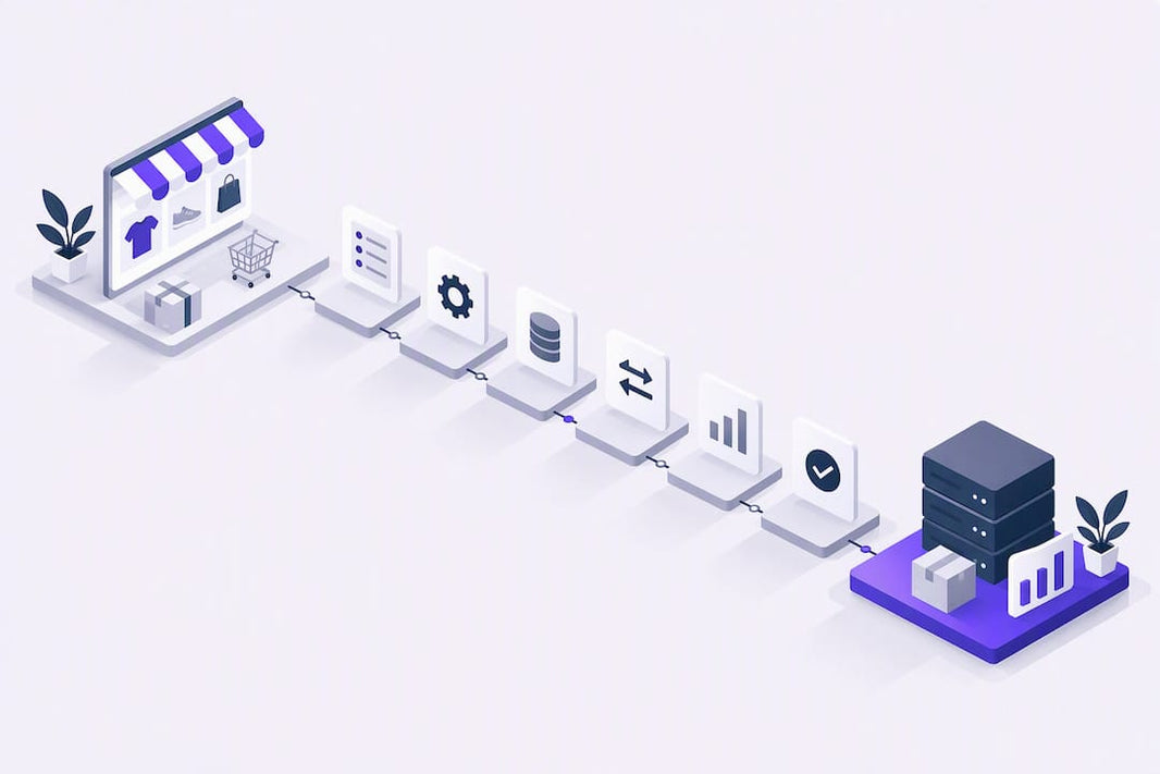 Isometric pathway representing ERP integration steps