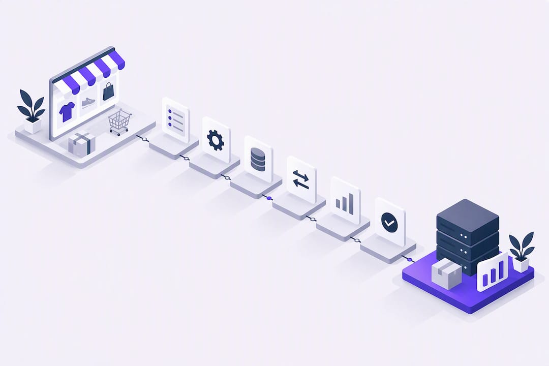 Isometric pathway representing ERP integration steps